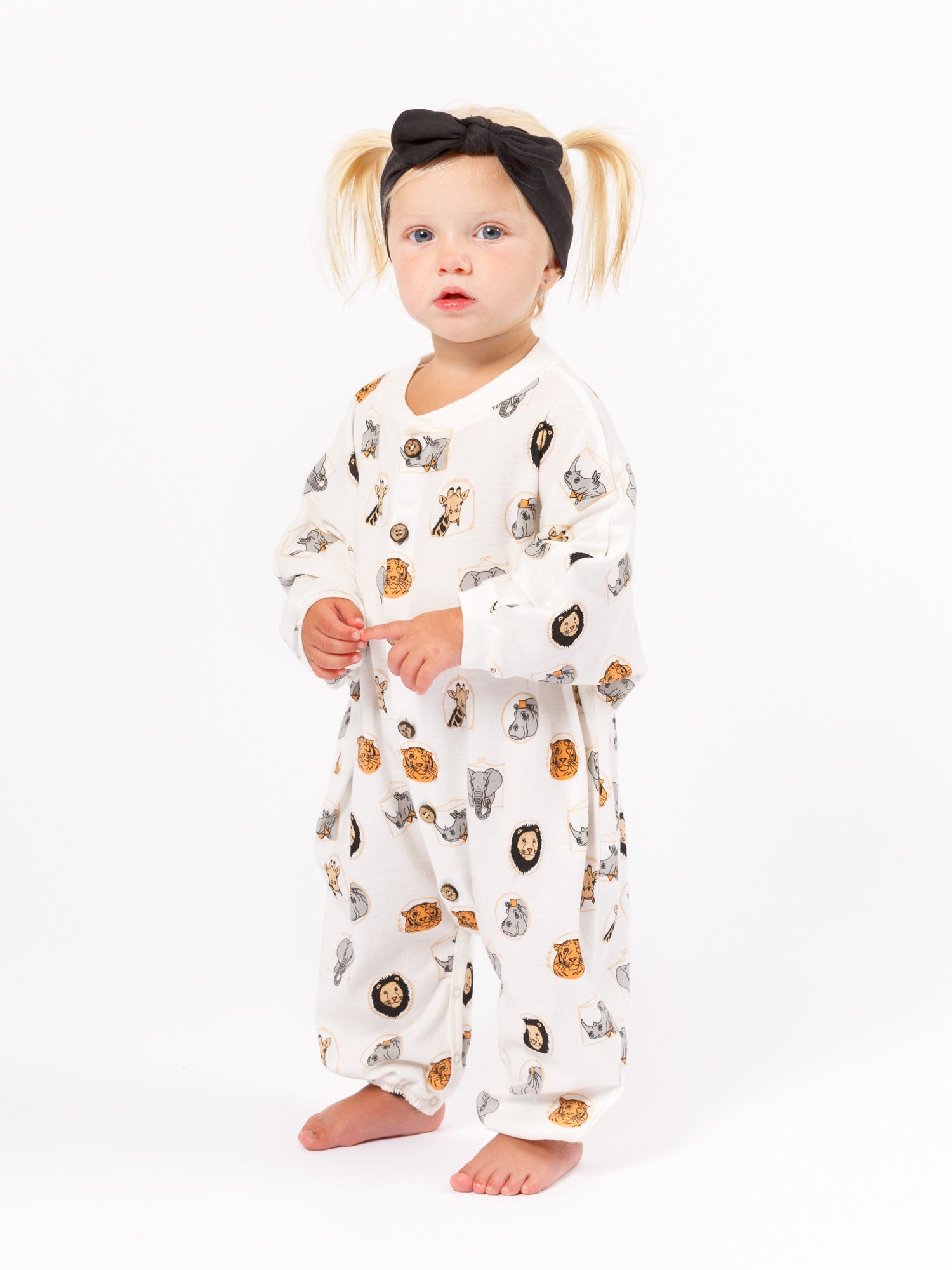 Organic Cotton Long Bubble Romper – Animal Frame Print