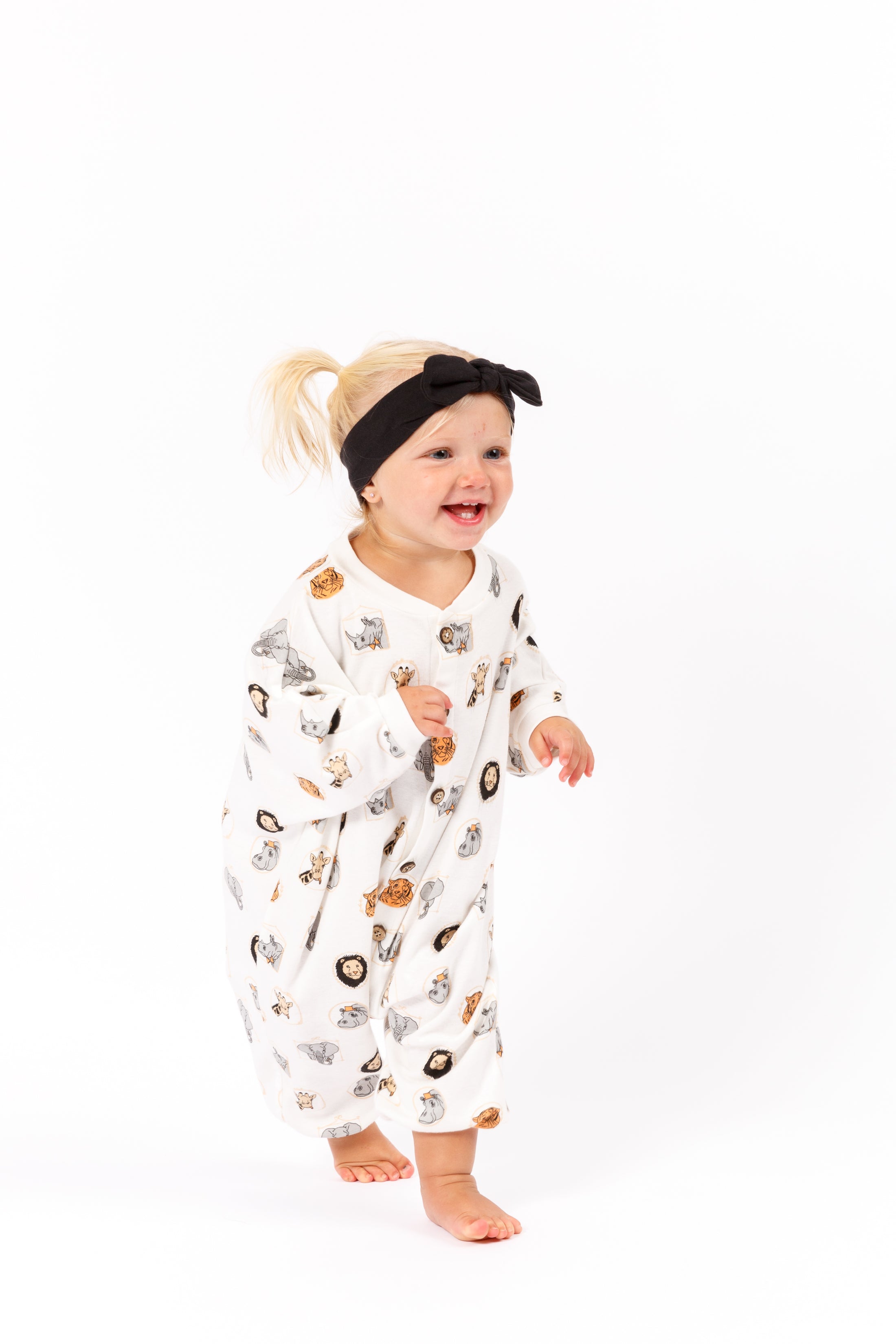 Organic Cotton Long Bubble Romper – Animal Frame Print