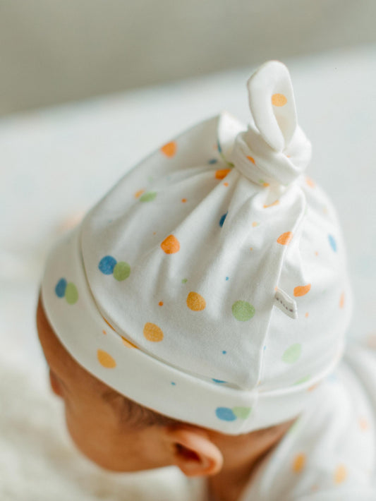 Knotted Gown & Beanie Set - Blue Dots