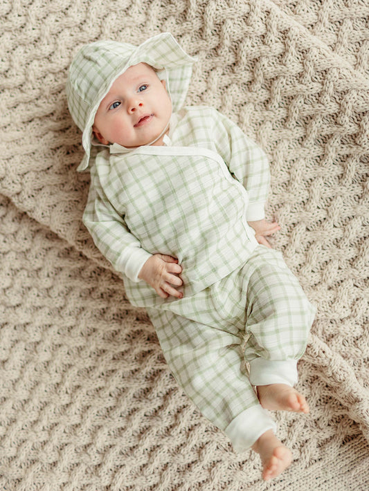 Muslin Side Snap Top & Pant Set - Sage Windowpane