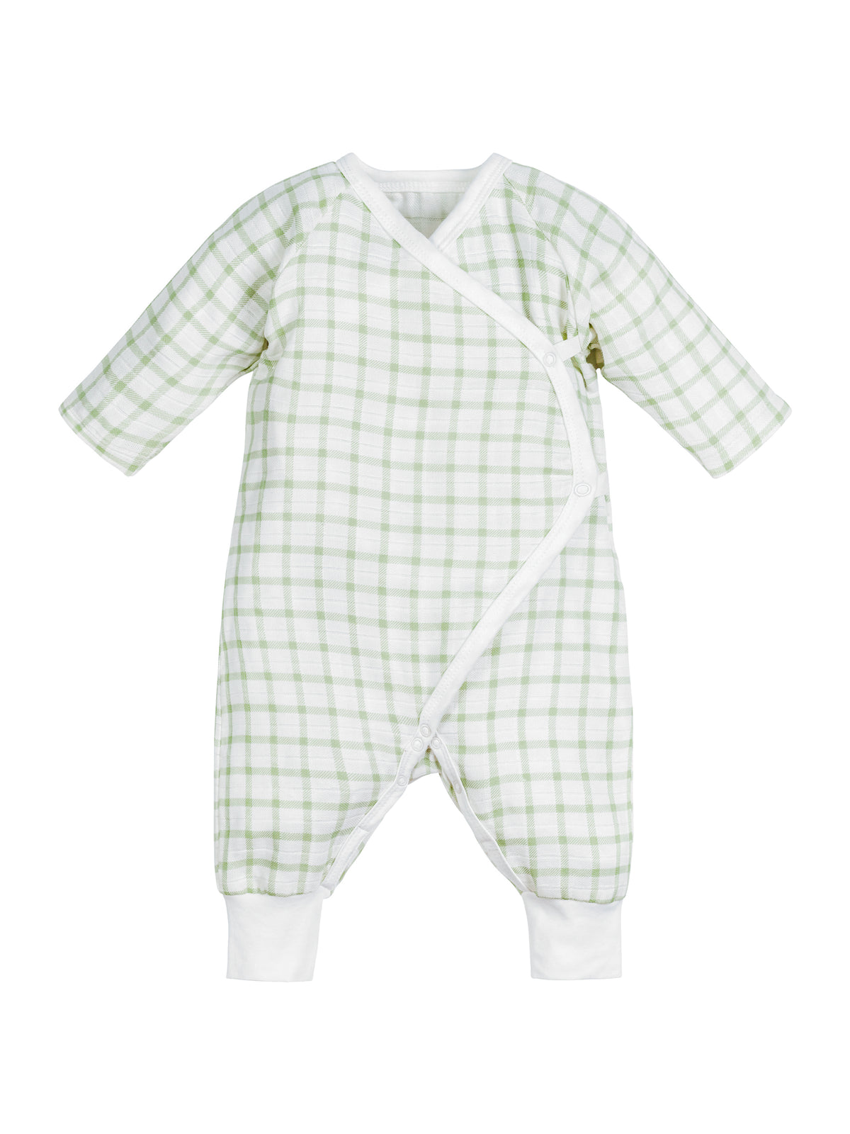 Muslin Side Snap Kimono - Sage Windowpane