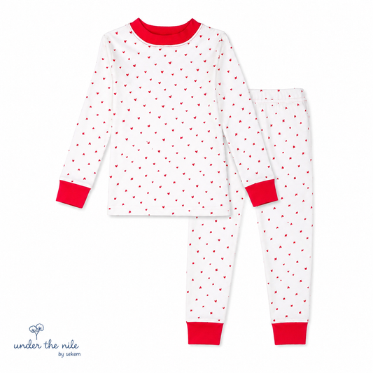 Organic Cotton Toddler Long Johns – Red Hearts