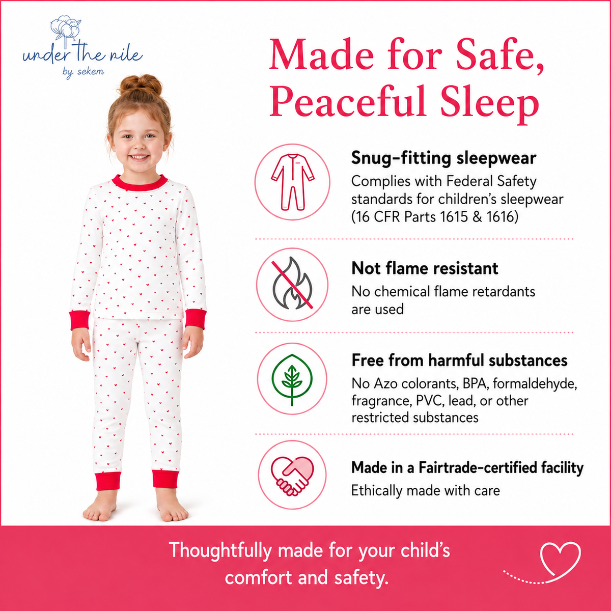 Organic Cotton Toddler Long Johns – Red Hearts