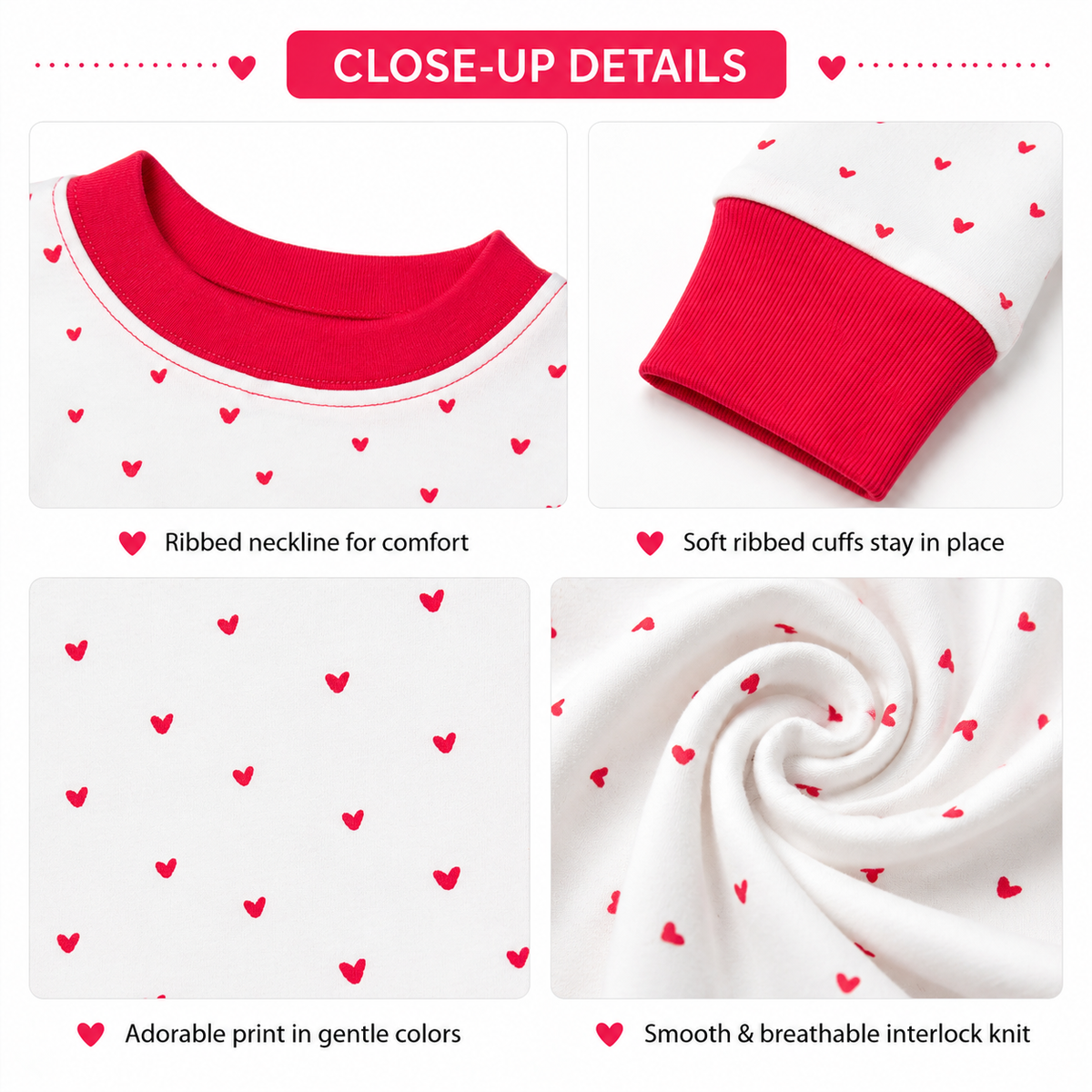 Organic Cotton Toddler Long Johns – Red Hearts