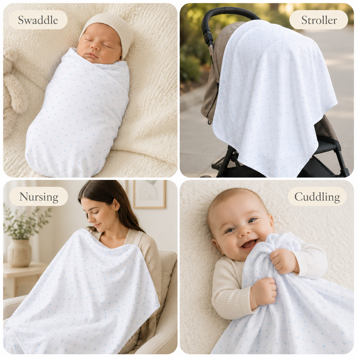 Organic Egyptian Cotton Receiving Blanket – Blue Heart Print